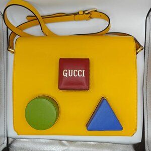 Gucci Calfskin Script Logo Board Messenger Bag Yellow